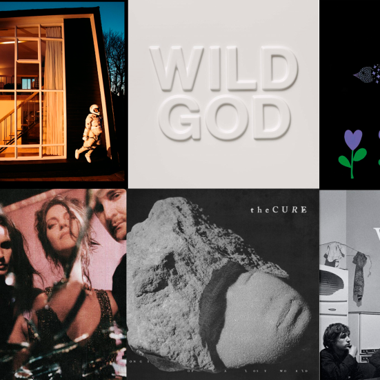 Collage af forskellige covers af albums med rockkunstnere